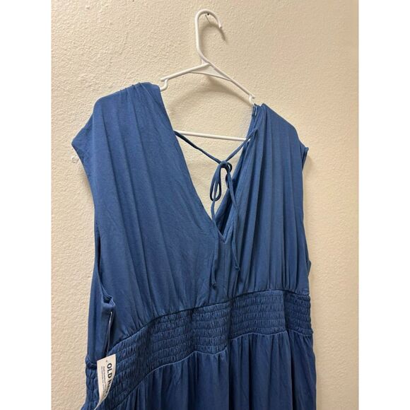 Old Navy Romper Women's Size XXL Blue NWT Wide Leg Jersey Travel V Neck Tie Back - Picture 7 of 7